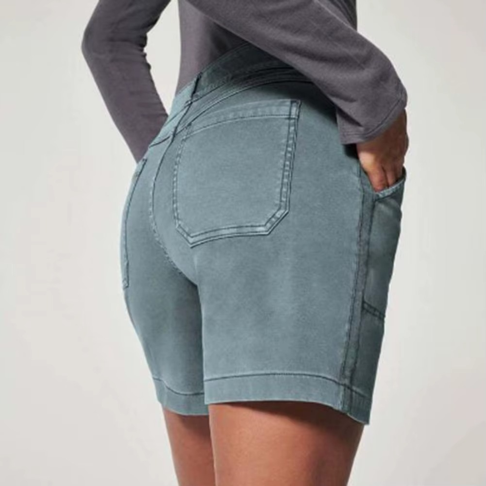 Pantalon court extensible femme style taille haute texturé