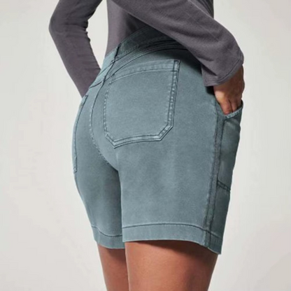 Pantalon court extensible femme style taille haute texturé