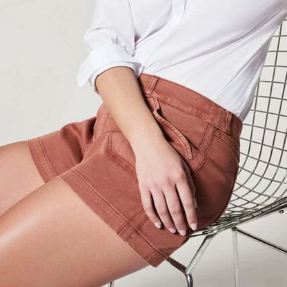 Pantalon court extensible femme style taille haute texturé