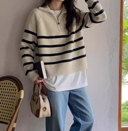 Pull Femme Épaules Dénudées Rayé en Laine