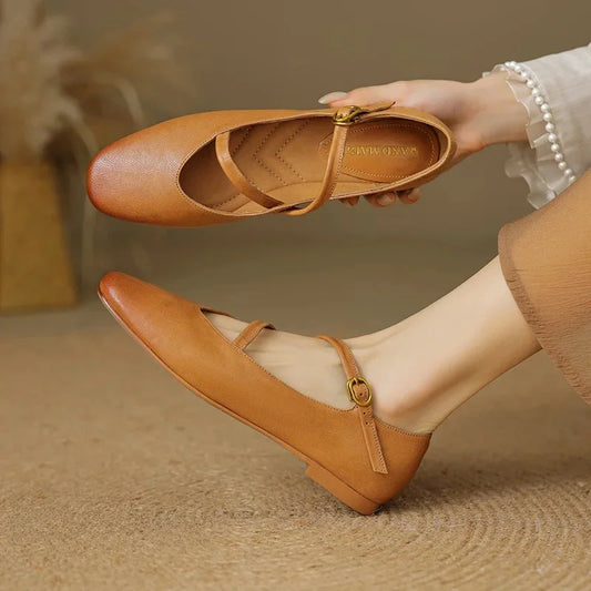 Ballerines Femme – Cuir Souple avec Bride Réglable et Semelle Antidérapante