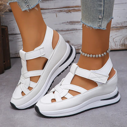 Sandales plateforme femme avec fermeture à scratch blanches