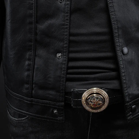 Veste en cuir élégante pour homme – Coupe slim et revers crantés pour un style affirmé