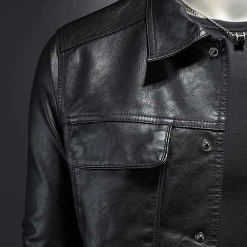 Veste en cuir élégante pour homme – Coupe slim et revers crantés pour un style affirmé