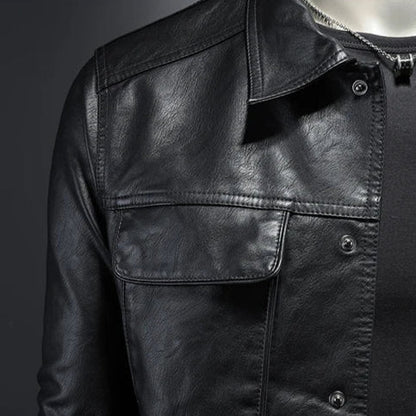 Veste en cuir élégante pour homme – Coupe slim et revers crantés pour un style affirmé