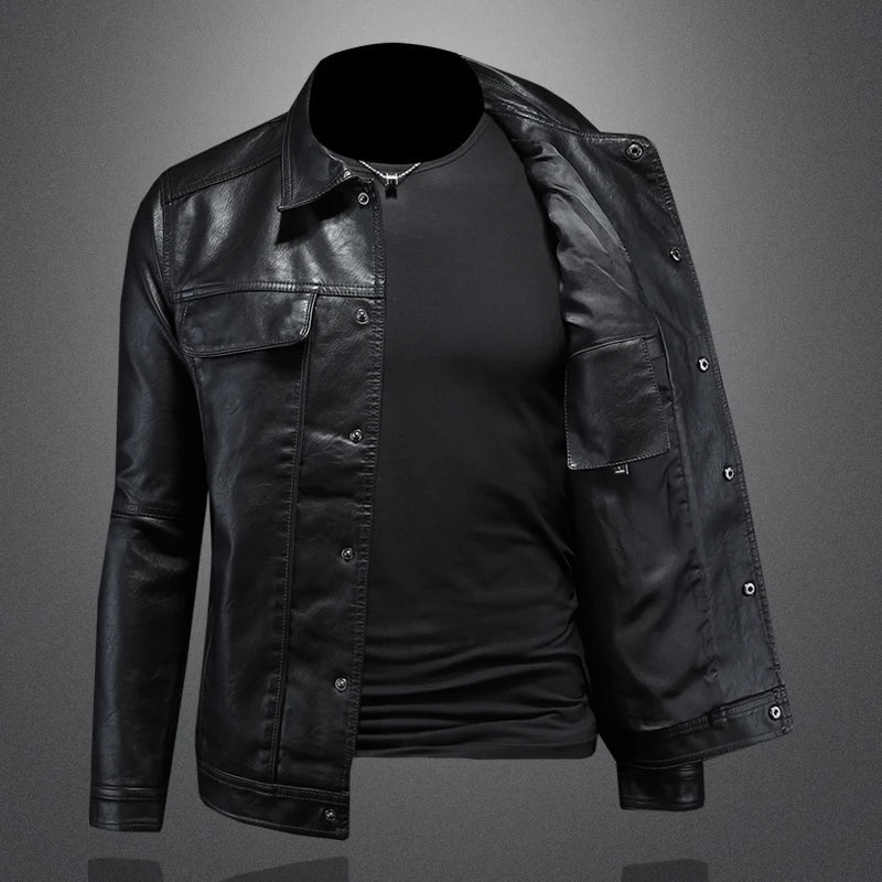 Veste en cuir élégante pour homme – Coupe slim et revers crantés pour un style affirmé