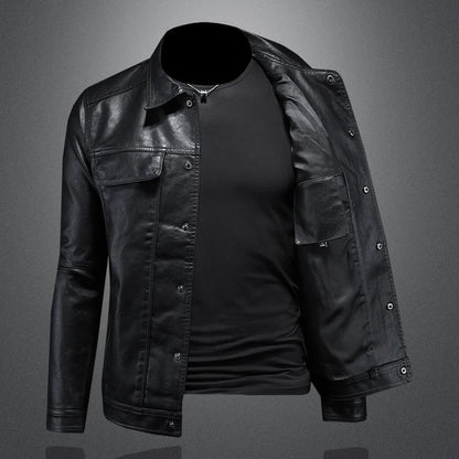 Veste en cuir élégante pour homme – Coupe slim et revers crantés pour un style affirmé