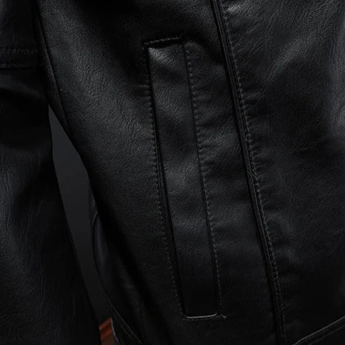 Veste en cuir élégante pour homme – Coupe slim et revers crantés pour un style affirmé