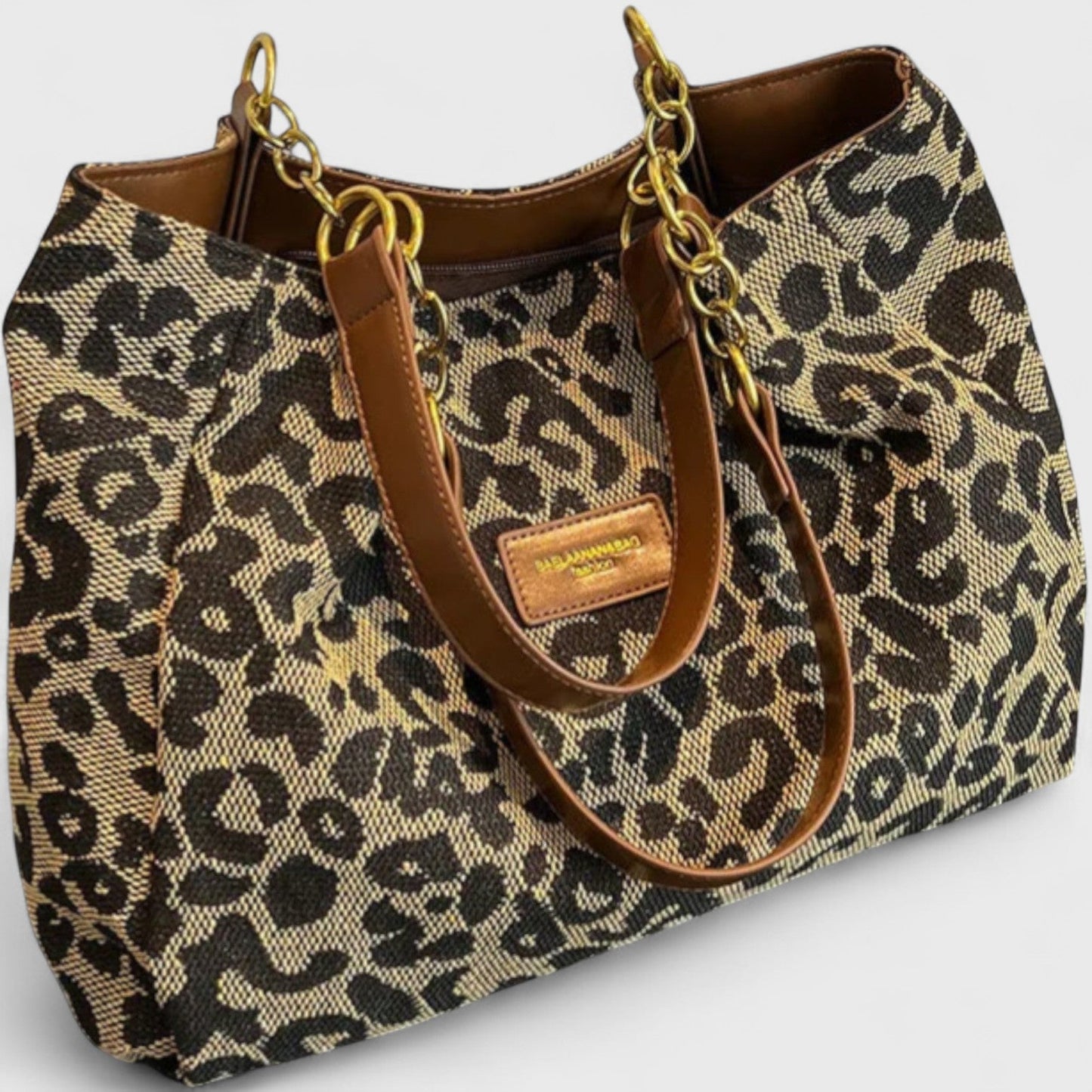 Sac Shopping En Toile Motif Léopard Femme