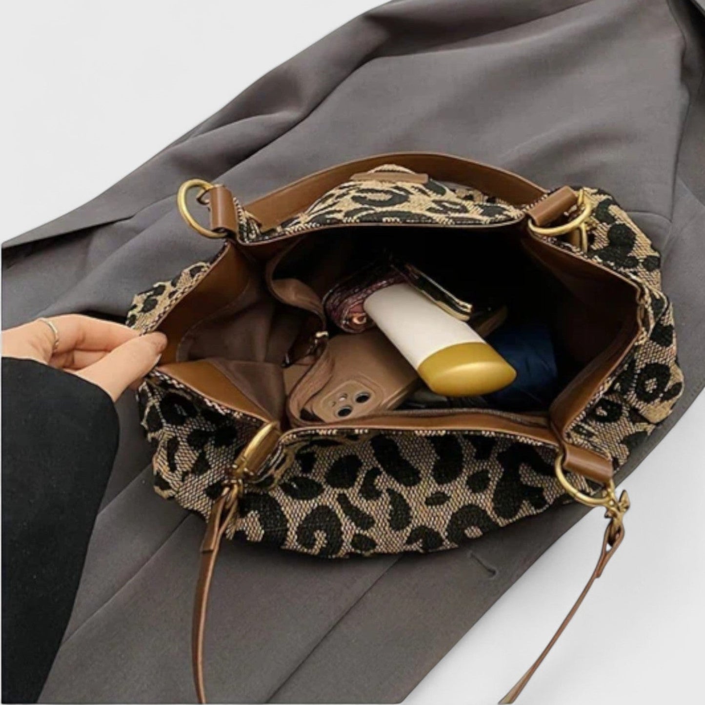 Sac Shopping En Toile Motif Léopard Femme