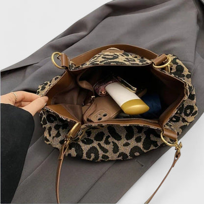 Sac Shopping En Toile Motif Léopard Femme