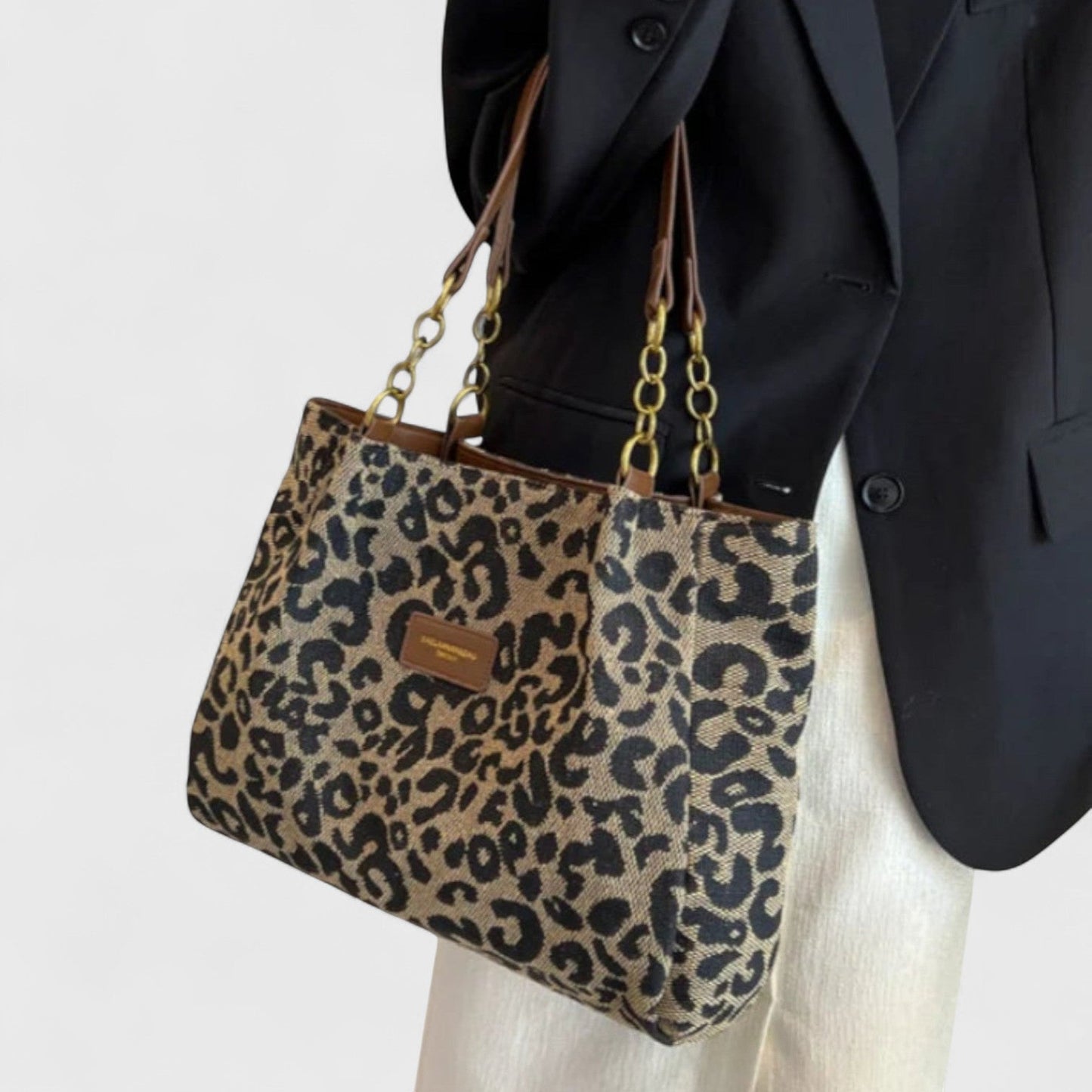 Sac Shopping En Toile Motif Léopard Femme