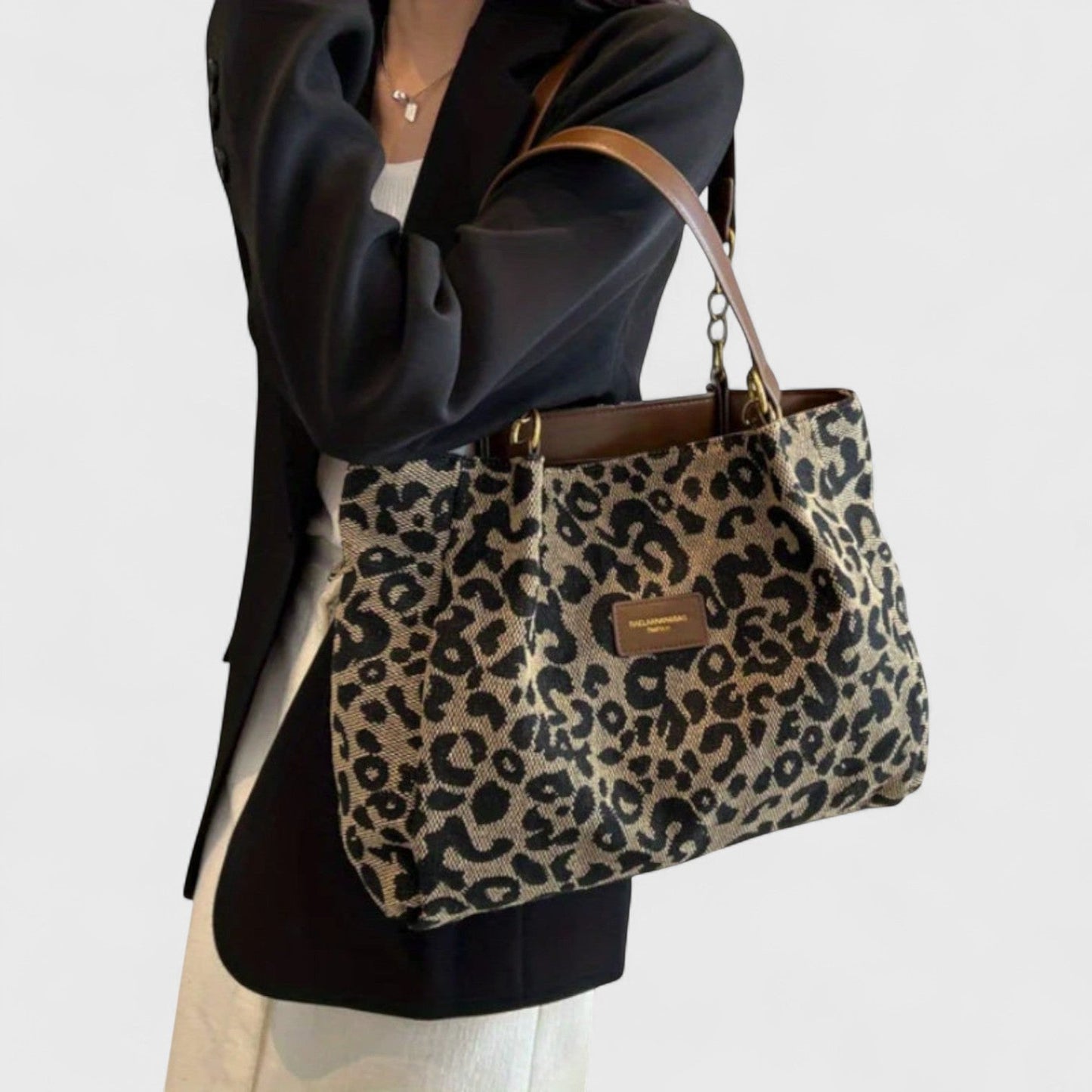 Sac Shopping En Toile Motif Léopard Femme