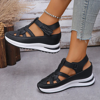 Sandales plateforme femme avec fermeture à scratch blanches