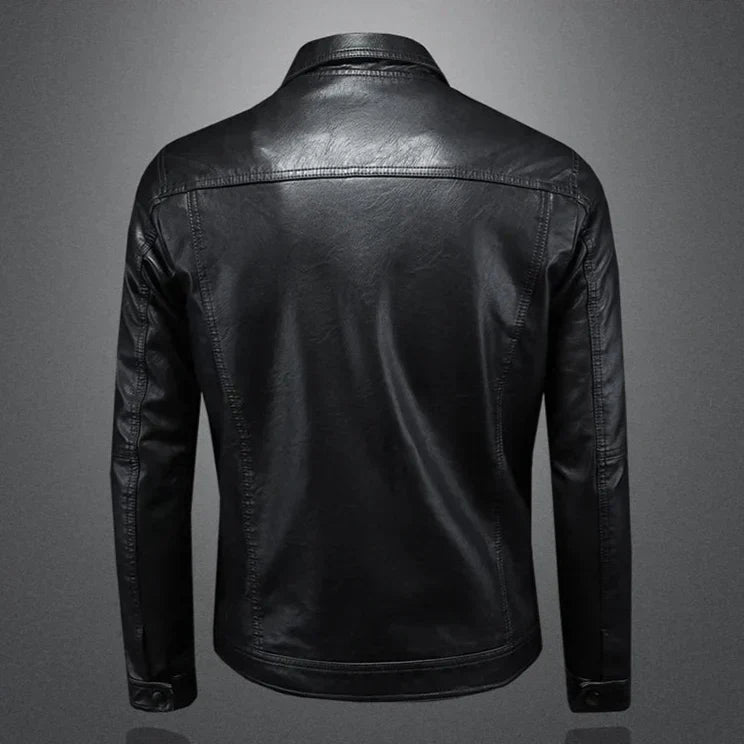 Veste en cuir élégante pour homme – Coupe slim et revers crantés pour un style affirmé
