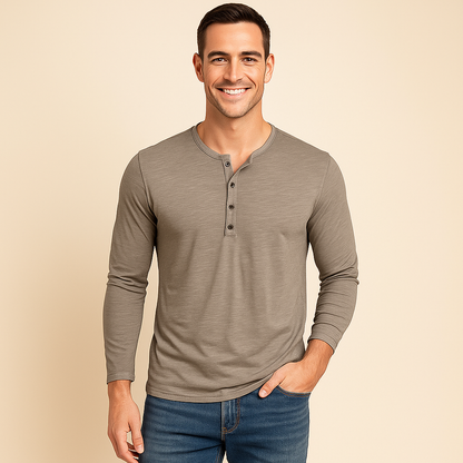 T-shirt homme décontracté col boutonné manches longues