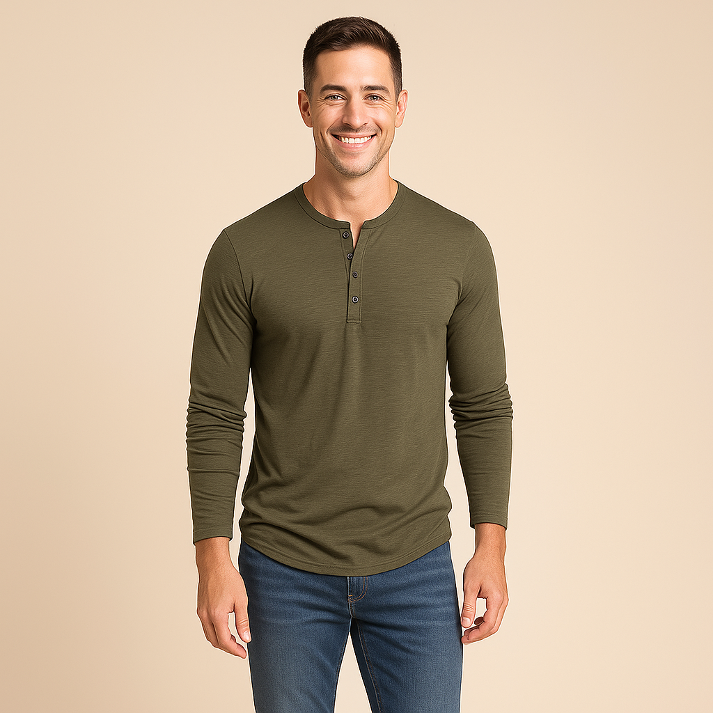 T-shirt homme décontracté col boutonné manches longues