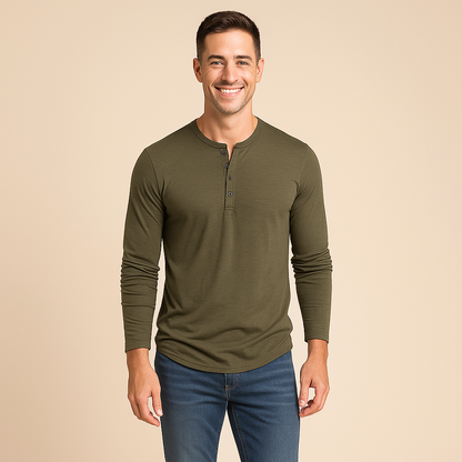 T-shirt homme décontracté col boutonné manches longues