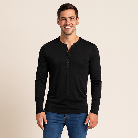 T-shirt homme décontracté col boutonné manches longues