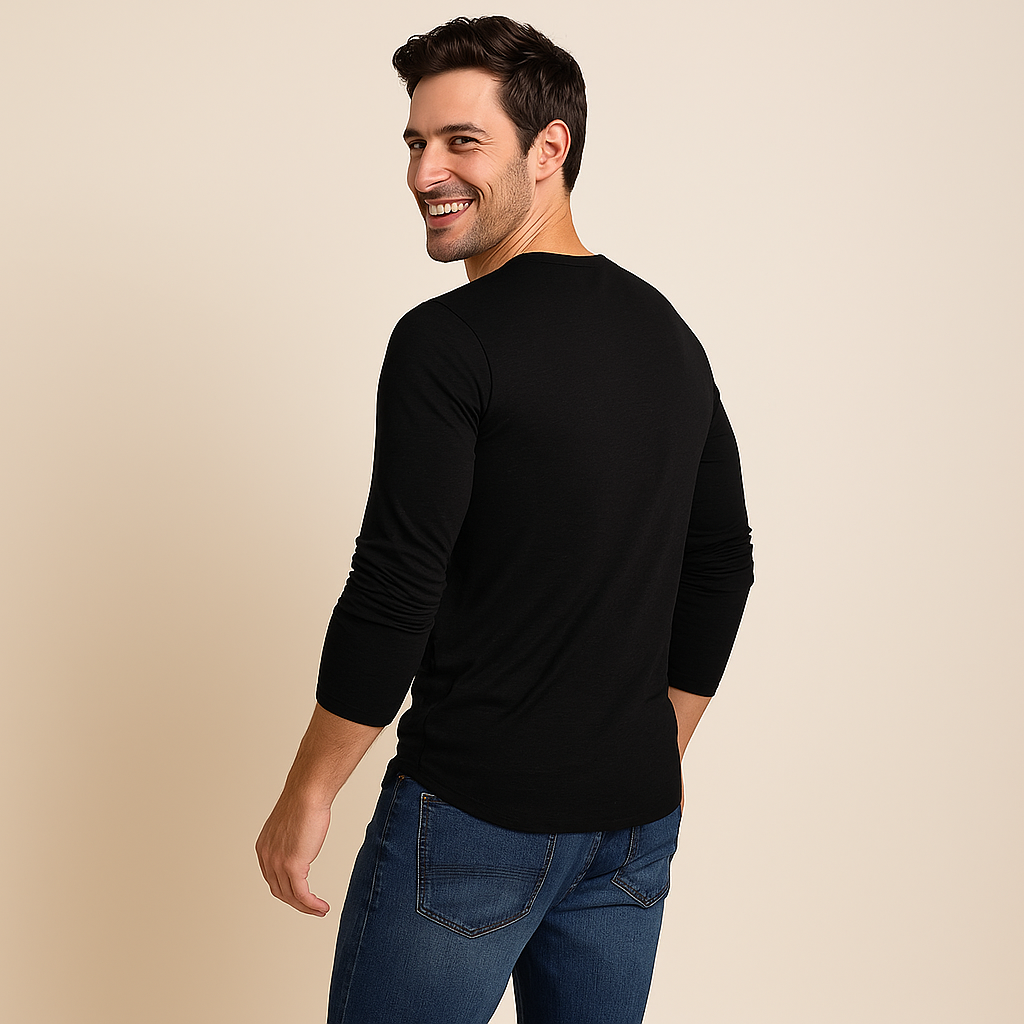 T-shirt homme décontracté col boutonné manches longues