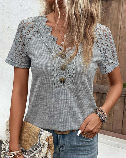 Top Femme Manches Courtes Dentelle