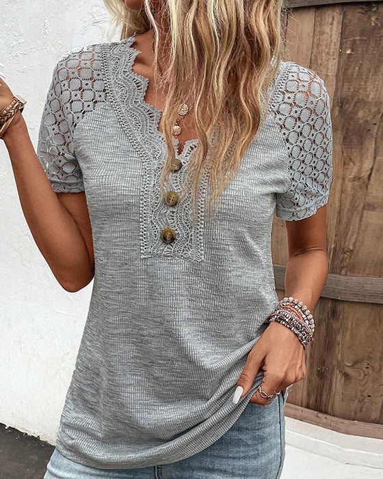 Top Femme Manches Courtes Dentelle