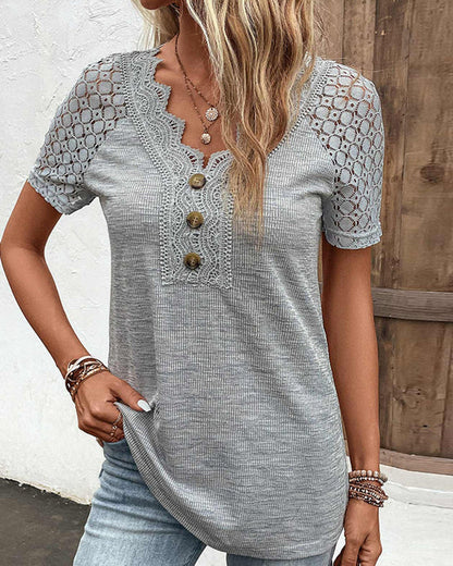 Top Femme Manches Courtes Dentelle