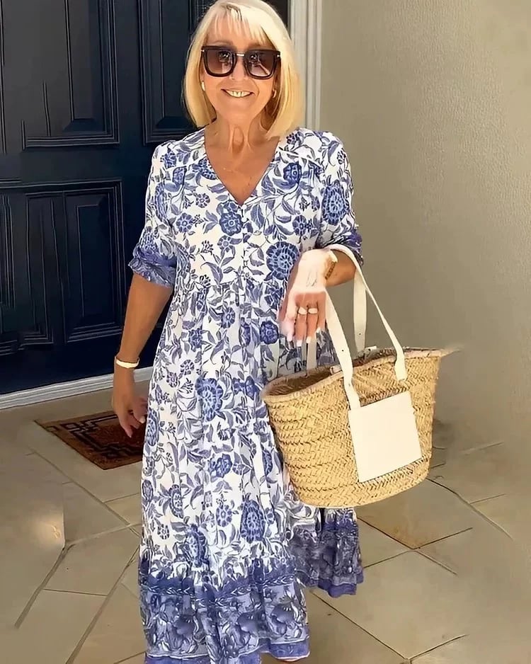 Robe bohème femme col V coupe fluide