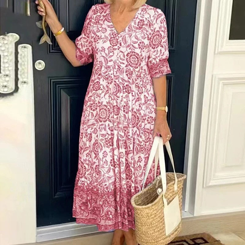 Robe bohème femme col V coupe fluide
