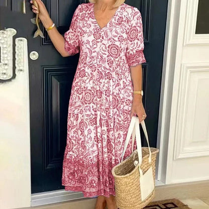 Robe bohème femme col V coupe fluide