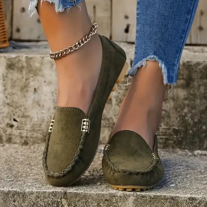 Chaussures plates femme faciles à enfiler avec bout rond