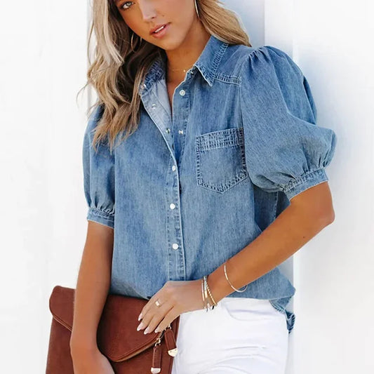 Chemise femme style chemise à surface effet denim