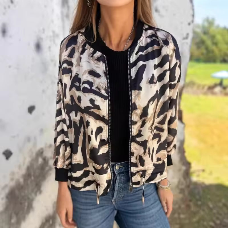 Blouson Aviateur Femme Imprimé Zèbre – Style Bomber Tendance