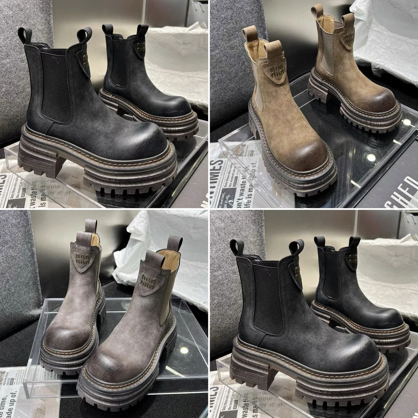 Chaussures femme montantes à plateforme finition lisse