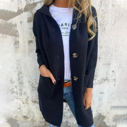 Manteau Tricoté Femme - Confortable et Élégant avec Capuche et Poches
