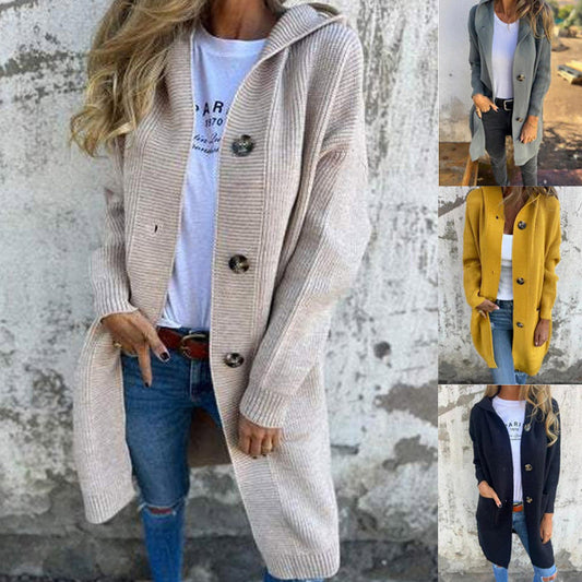 Manteau Tricoté Femme - Confortable et Élégant avec Capuche et Poches