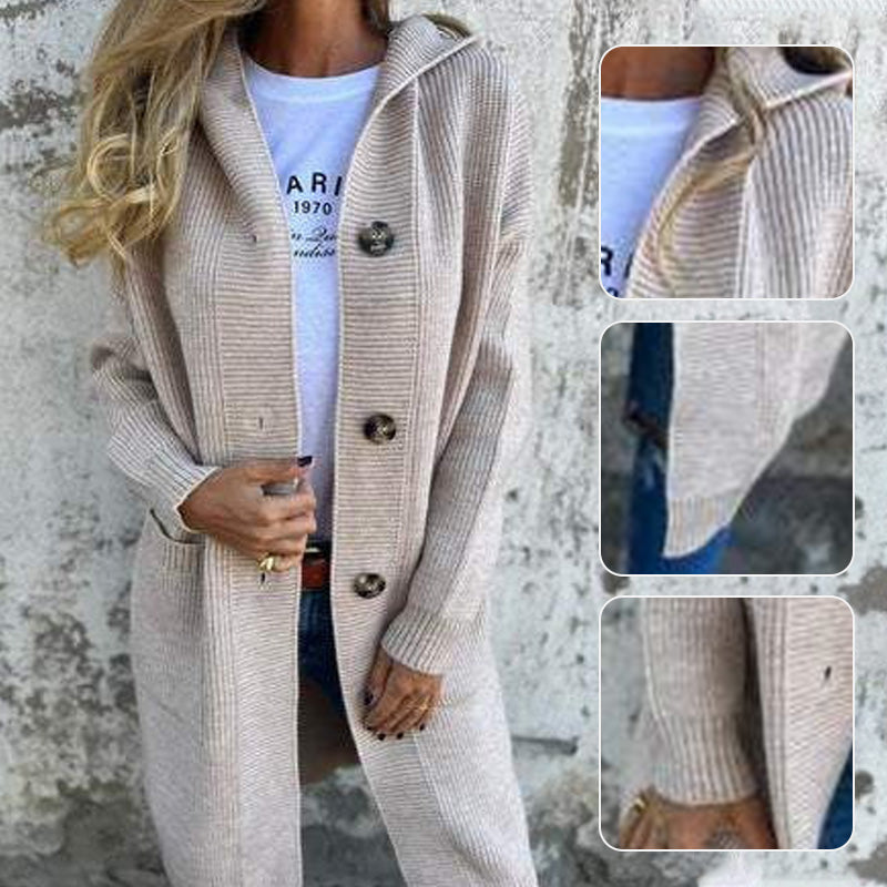 Manteau Tricoté Femme - Confortable et Élégant avec Capuche et Poches