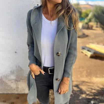 Manteau Tricoté Femme - Confortable et Élégant avec Capuche et Poches