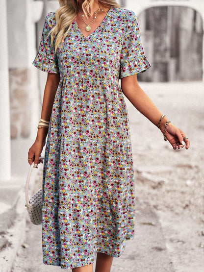Mini robe florale à manches courtes pour femmes