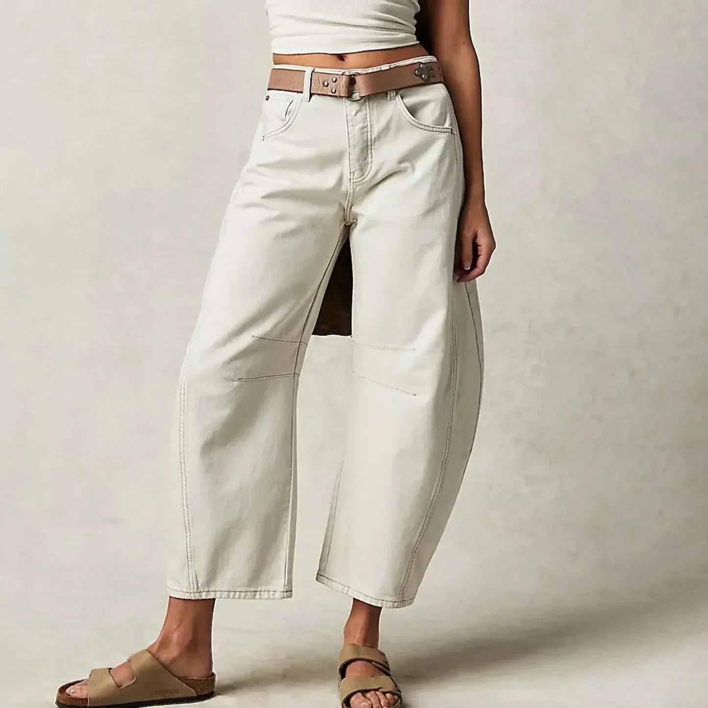 Pantalon en denim pour femme à jambe large et taille élastique