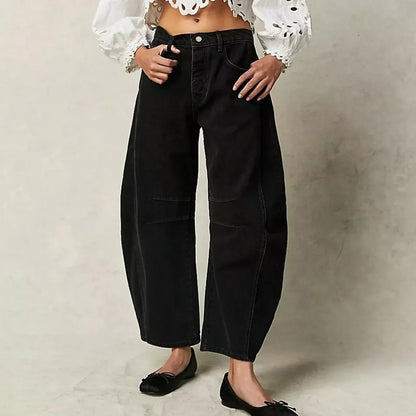 Pantalon en denim pour femme à jambe large et taille élastique