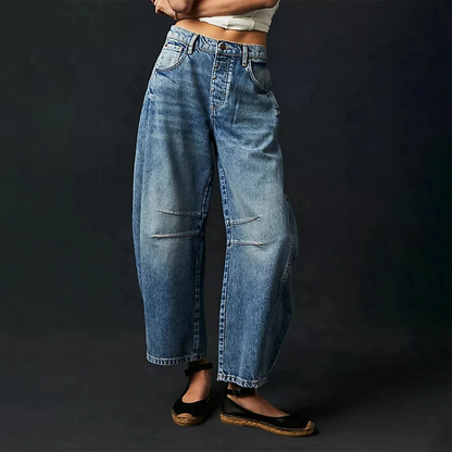 Pantalon en denim pour femme à jambe large et taille élastique