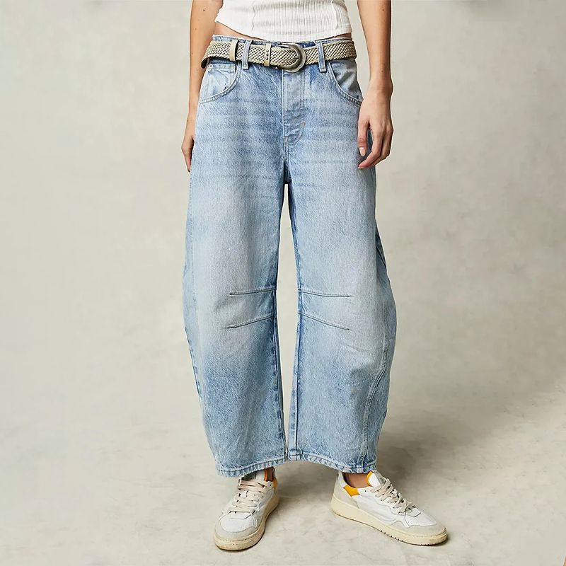 Pantalon en denim pour femme à jambe large et taille élastique