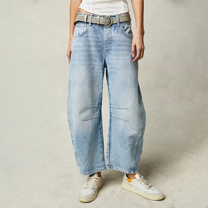 Pantalon en denim pour femme à jambe large et taille élastique