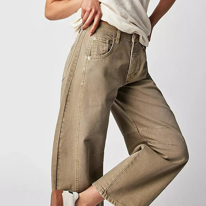 Pantalon en denim pour femme à jambe large et taille élastique