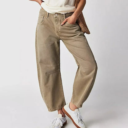 Pantalon en denim pour femme à jambe large et taille élastique