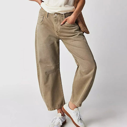 Pantalon en denim pour femme à jambe large et taille élastique