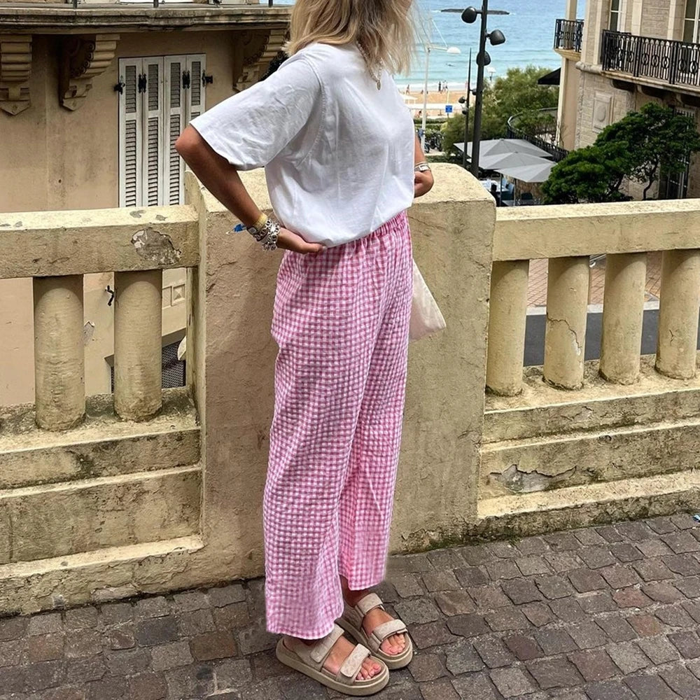 Pantalon femme à coupe droite et taille haute