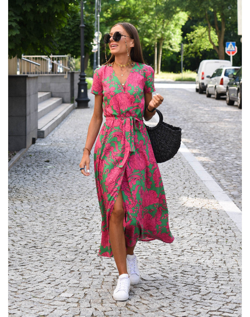 Robe été à manches courtes pour femme col V