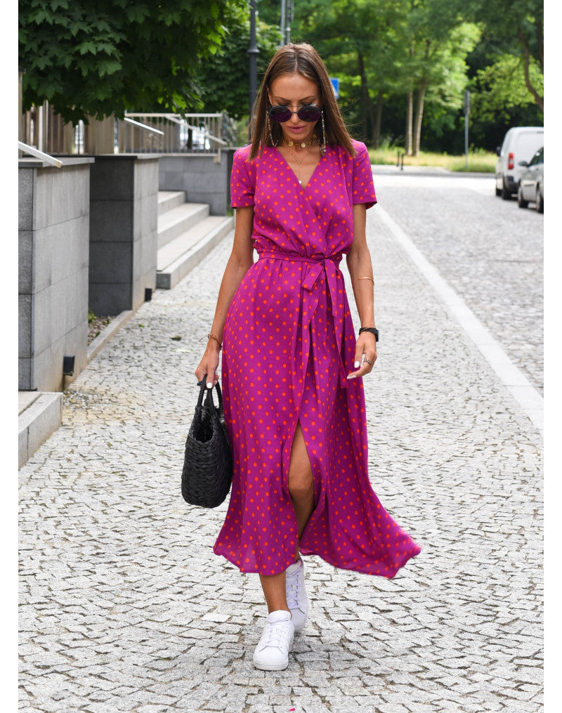 Robe été à manches courtes pour femme col V